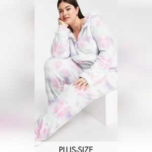 ASOS loungeable fleece set in pastel tye dye